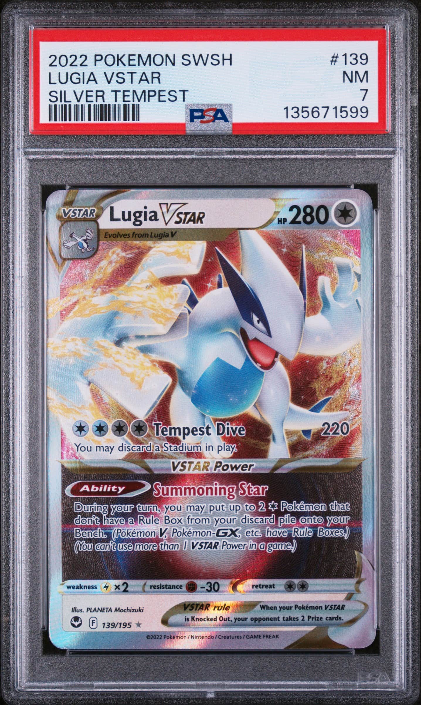 2022 #139 Lugia Vstar PSA 7 Swor