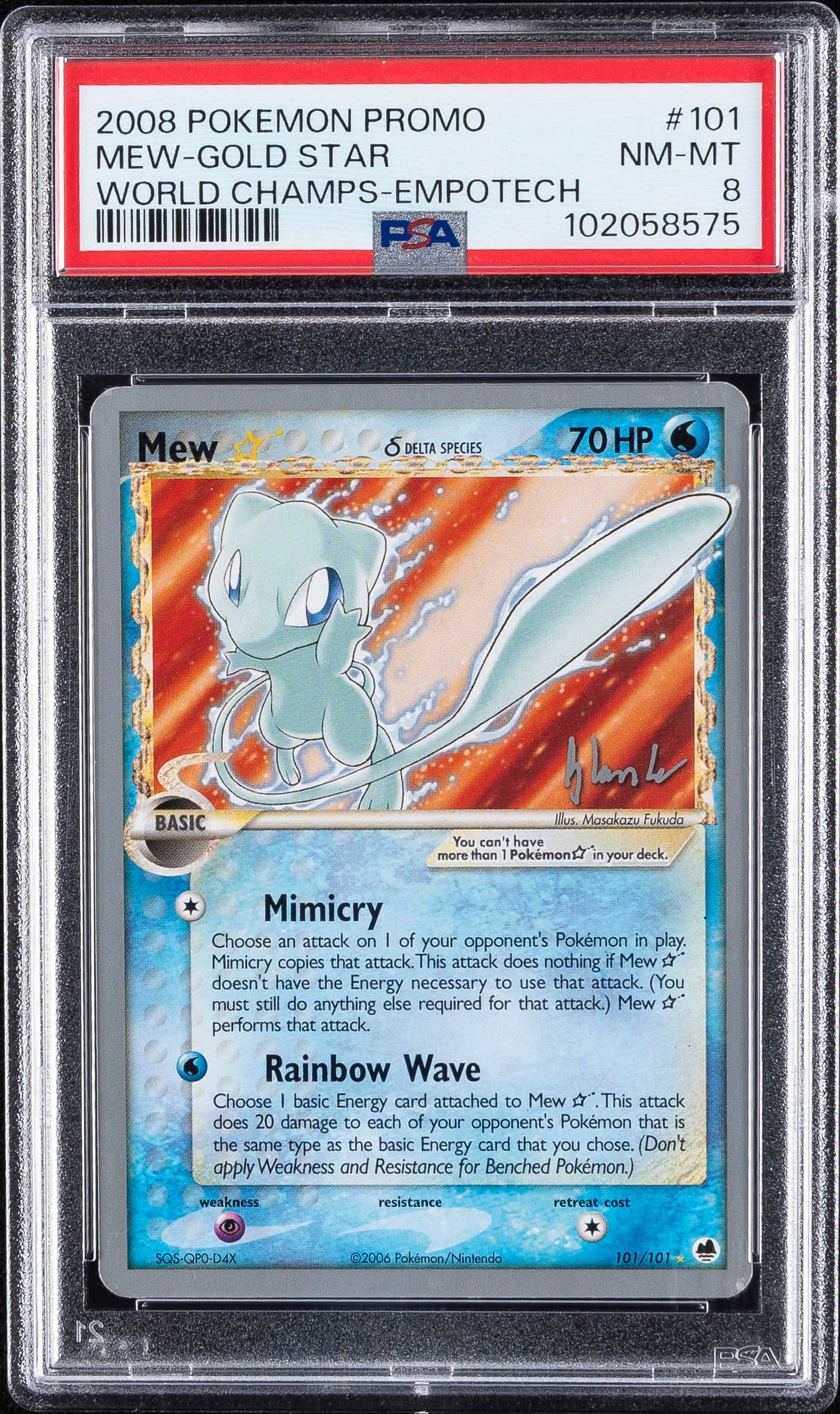 2008 #101 MEW-GOLD STAR PSA 8 POKEMON WORLD CHAMPIONSHIPS PROMO | EMPOTECH